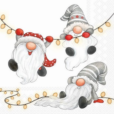 20 Servietten Gnomes on the light chain white Gnome Wichtel Lichterketten 33x33c