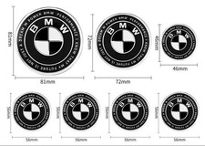 BMW Emblem 7 Piece Set For 1 Car Front Rear Handle Wheel Cap Black And White