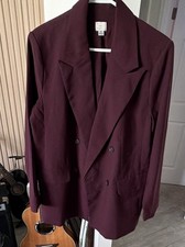 A New Day Women's Burgundy Double Breasted Long Blazer Button Pockets M