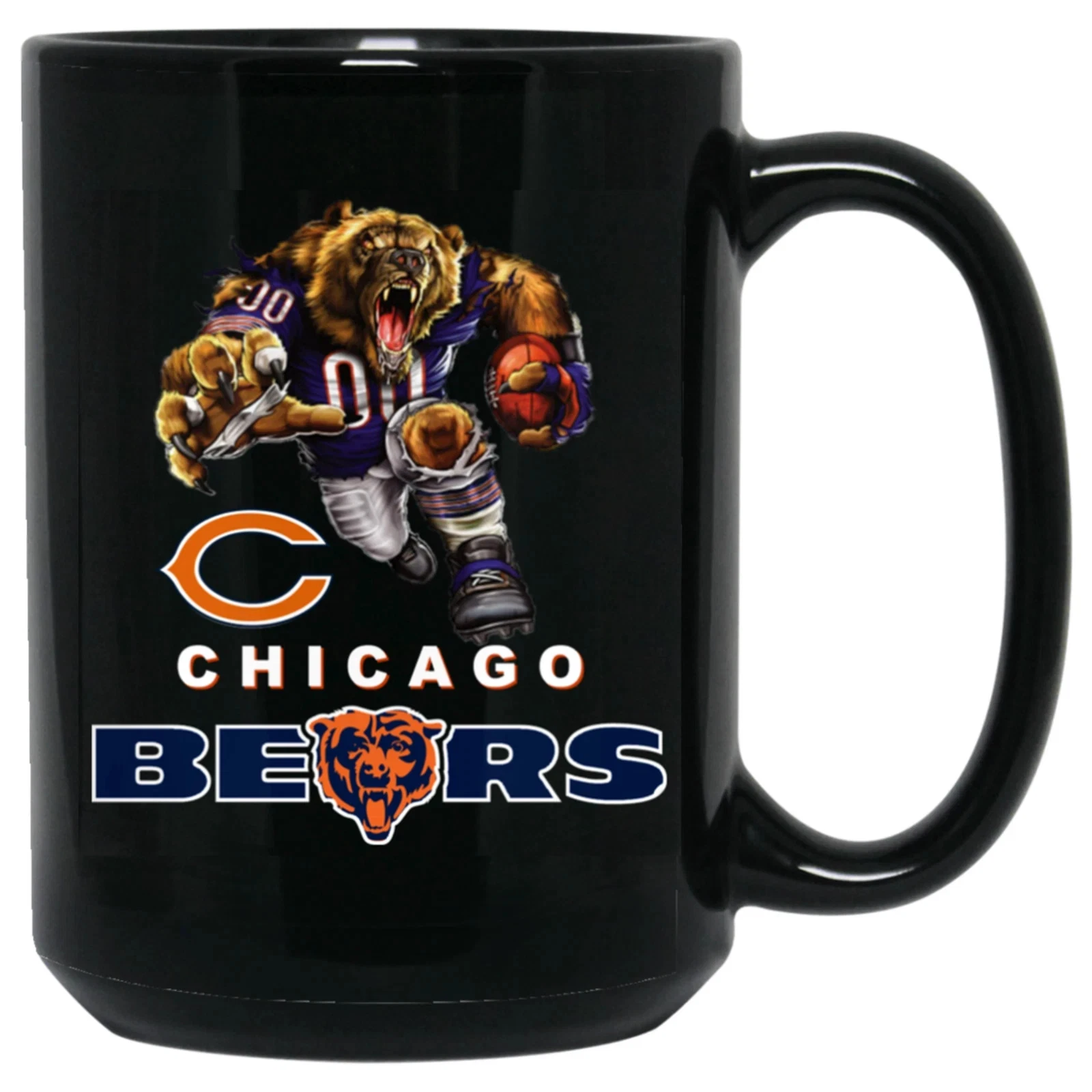 Chicago Bears Bruiser Bear Logo Player Mascot Black Ceramic Coffee Mug Cup