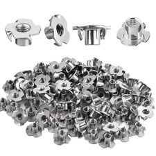 100 Pack 1/4"-20 T-nut, 304 Stainless Steel Threaded Insert, 4-Pronged Tee Nu...