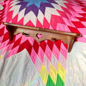 Vintage Farmhouse Cottage Core Wooden Heart Cutout 24” Shelf with Hooks