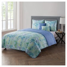 King Harmony Reversible Paisley Quilt Set Blue - VCNY: Includes