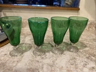 Anchor Hocking Forest Green Bubble Depression Glass Water Goblet Set -4, 7”Tall
