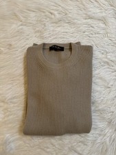 Loro Piana Cashmere Ribbed Knit Thermal Crewneck Sweater Tan 54