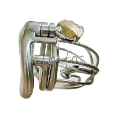 Stainless Steel Male Chastity Cage with Custom Curve Ring -Permanent Dual Lock