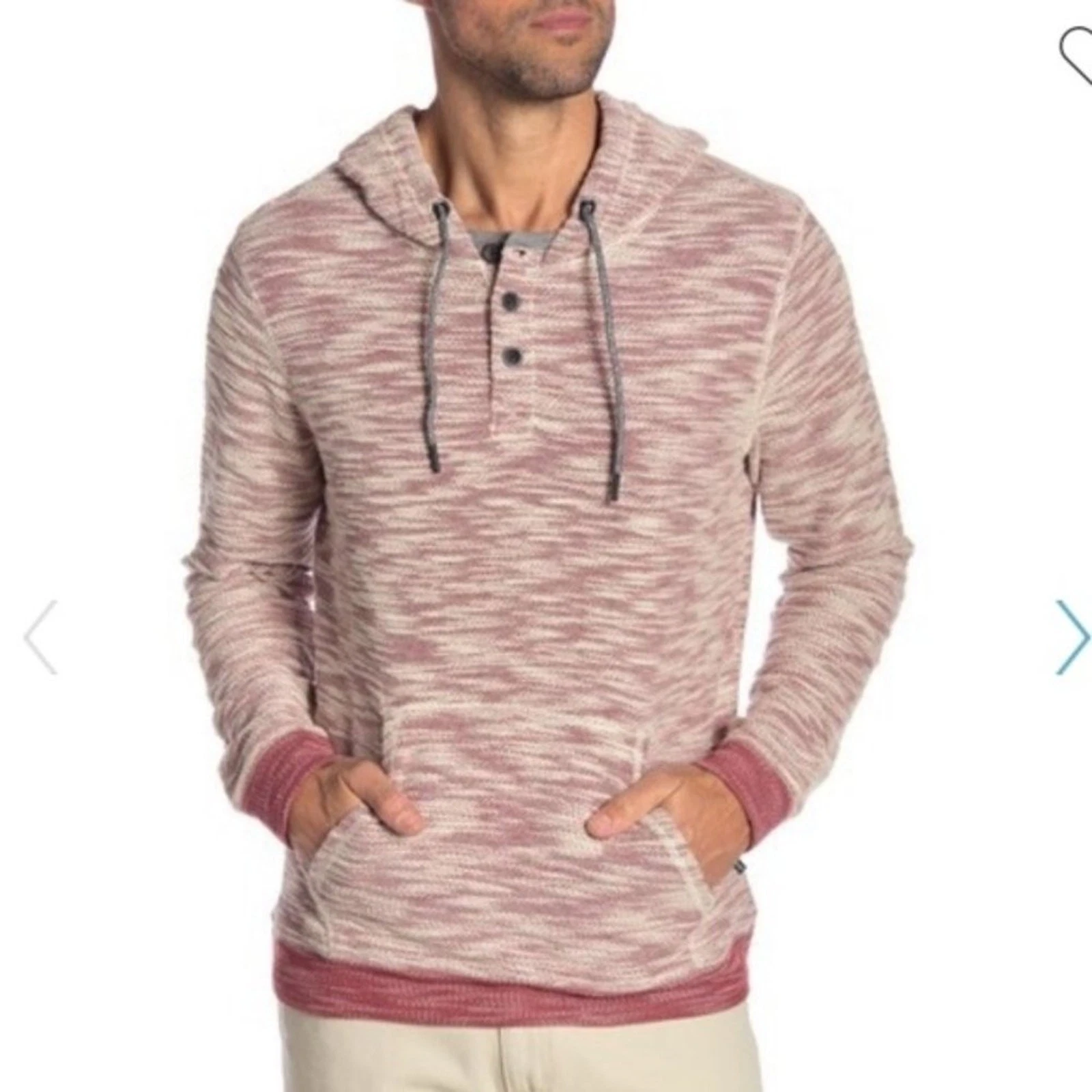 Union Men's Henley Hoodie Textured Pullover Sweatshirt L NEW NWT