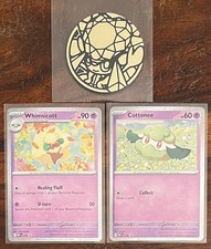 Cottonee MEP018, Whimsicott MEP019 Phantasmal Flames Black Star Promos NM + Coin