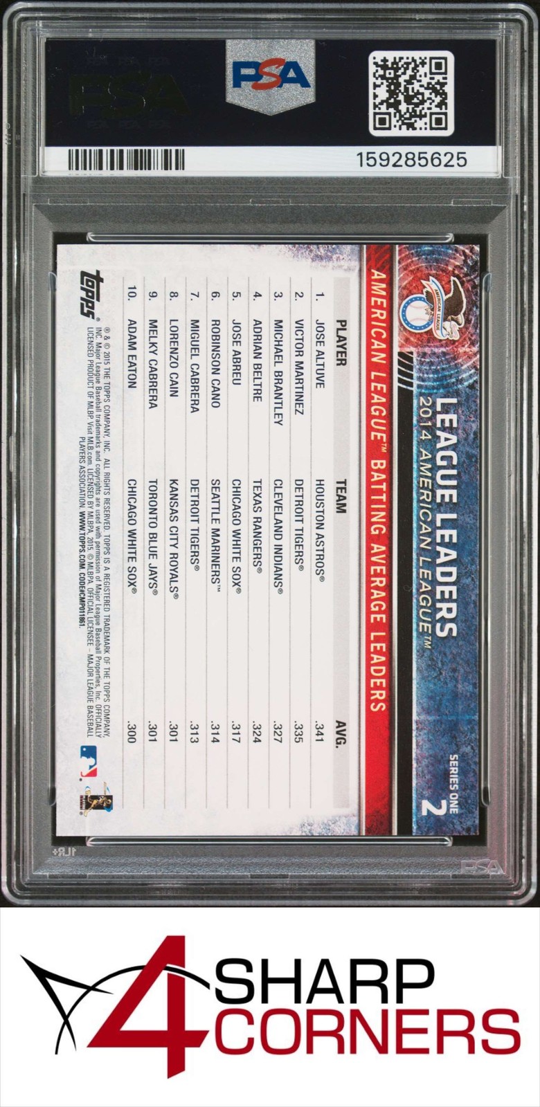 2015 TOPPS #2 JOSE ALTUVE ASTROS PSA 10 view 2