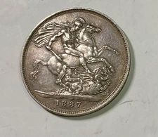 1887 CROWN VICTORIA JUBILEE nice grade coin toner old light cleaning #QZ