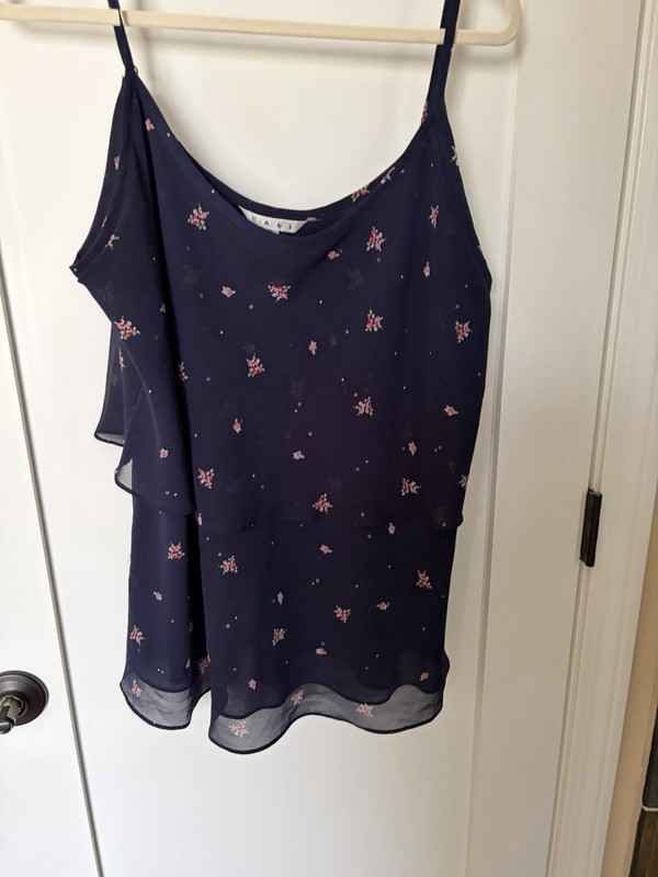 CAbi #795 Flirty Floral Sleeveless Cami Tank Top Navy Blue Women's XL