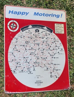 Vintage Esso Happy Motoring Dist-O-Map mileage sign for Southeast