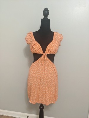 Aéropostale Orange Floral Crop Top & Skirt Set M Tie Front Cut-Out V-Neck