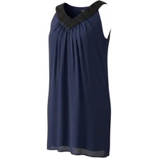 Alice + Olivia Navy Blue Silk Beaded V-Neck Mini Dress Sleeveless 77-915-636 XS