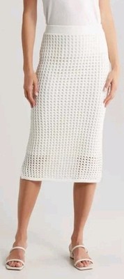 NWT VINCE CAMUTO SzS DAISY DAZE Crochet Open Stitch Sweater Midi Skirt New Ivory