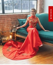 Red  gold Sleeveless Gown
