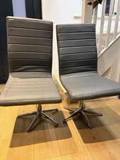 Dwell Set of 2 Grey Swivel Dining Chairs Metal Chrome Star Base Adults