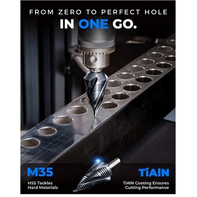 Gigantic Unibit Step Drill Bit - 15 Sizes, Titanium Coating