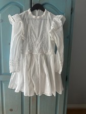 Banana Republic Embroidered White Mini Dress Size XS Ruffle Shoulder