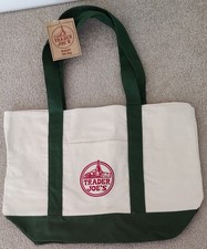 TRADER JOE'S LARGE CANVAS BAG HEAVY COTTON REUSABLE TOTE BAG LARGE GREEN