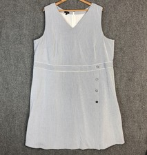 Talbots Plus 24W Blue White Stripe Sleeveless Shift Dress V-Neck Lined Pockets