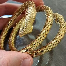 Vintage Whiting & Davis Gold Mesh Snake Coil Bracelet Oromesh Serpent 1960s Sign