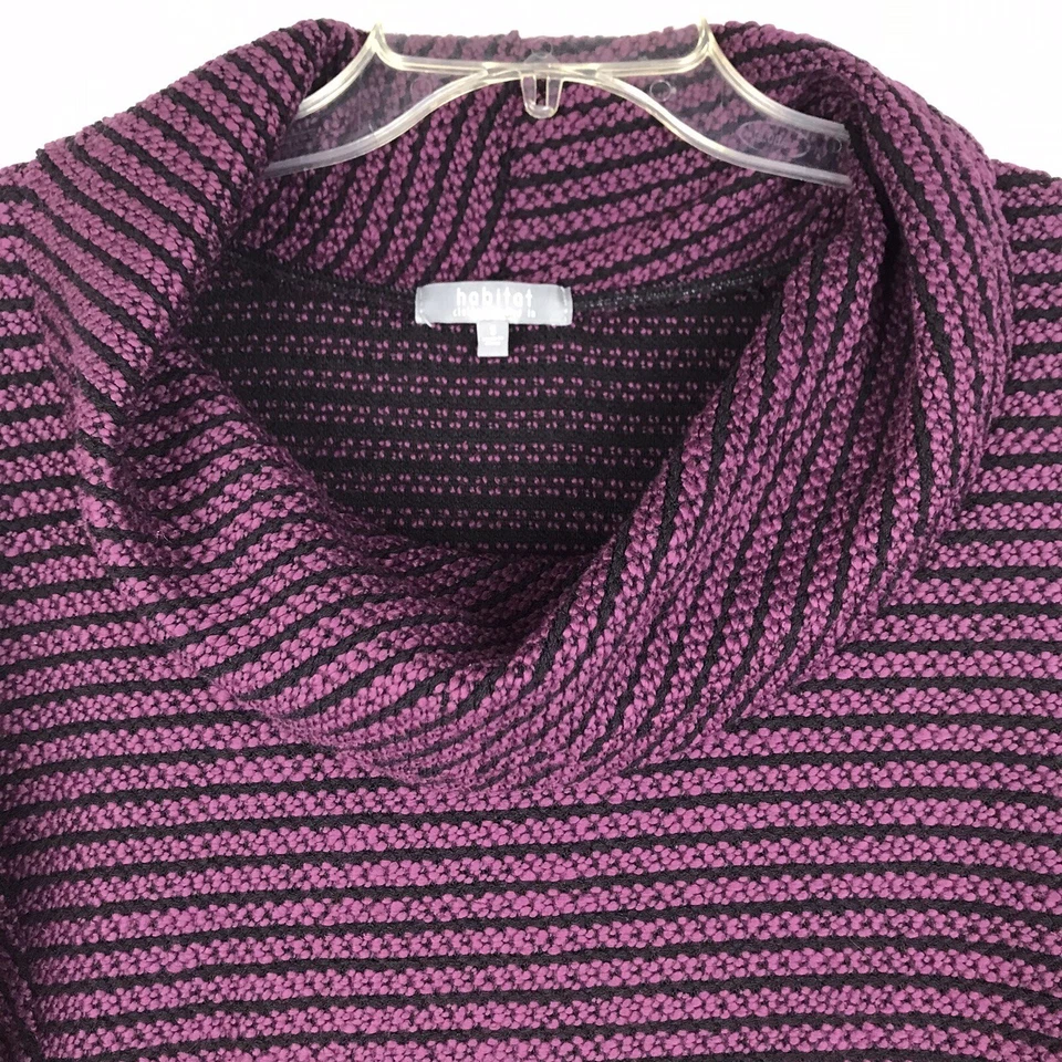 Habitat Sweater Knit Tunic Cowl Neck Long Sleeve Stripe Purple Lagenlook Small - Image 2 of 4