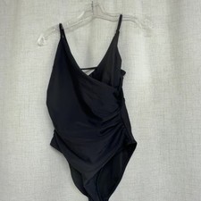 UNBRANDED Black One Piece Swimsuit Wrap Ruched Strappy Back Size M