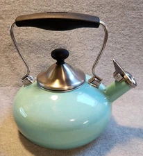 Chantal Whistling Tea Kettle 2 Qt Stovetop Enamel Turquoise Aqua Teapot