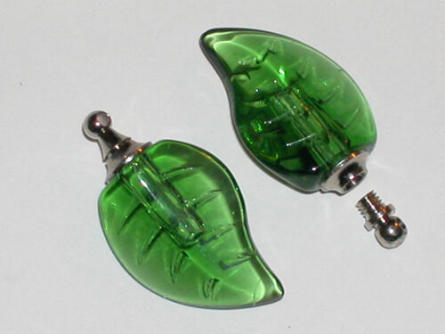 1 GREEN Leaf Miniature small little perfume vial leaves pendant bottle SCREW CAP - Afbeelding 1 van 1