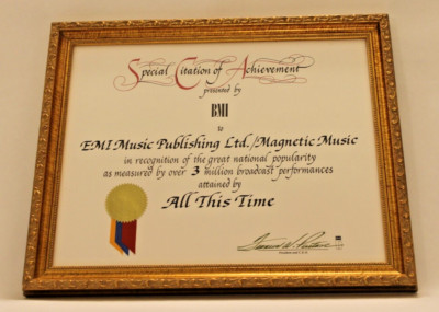 BMI AWARD - STING - 'ALL THIS TIME' - 1990 - ***NEW LISTING***