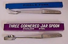 Vintage Jar Spoon and Pickle Fork Rose Wood Handle Stainless 9", Japan 