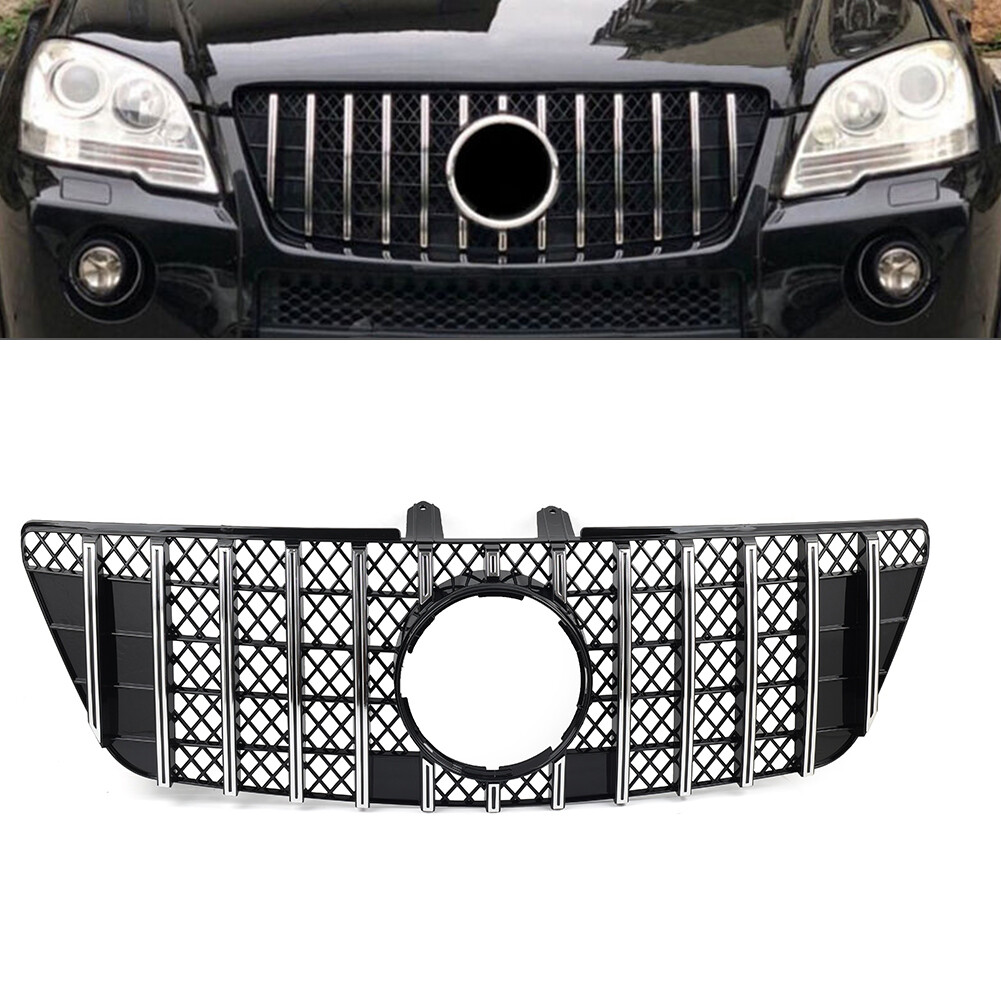 GTR Style Front Bumper Hood Diamond Grille Chrome For Mercedes ML W164 2009-2012