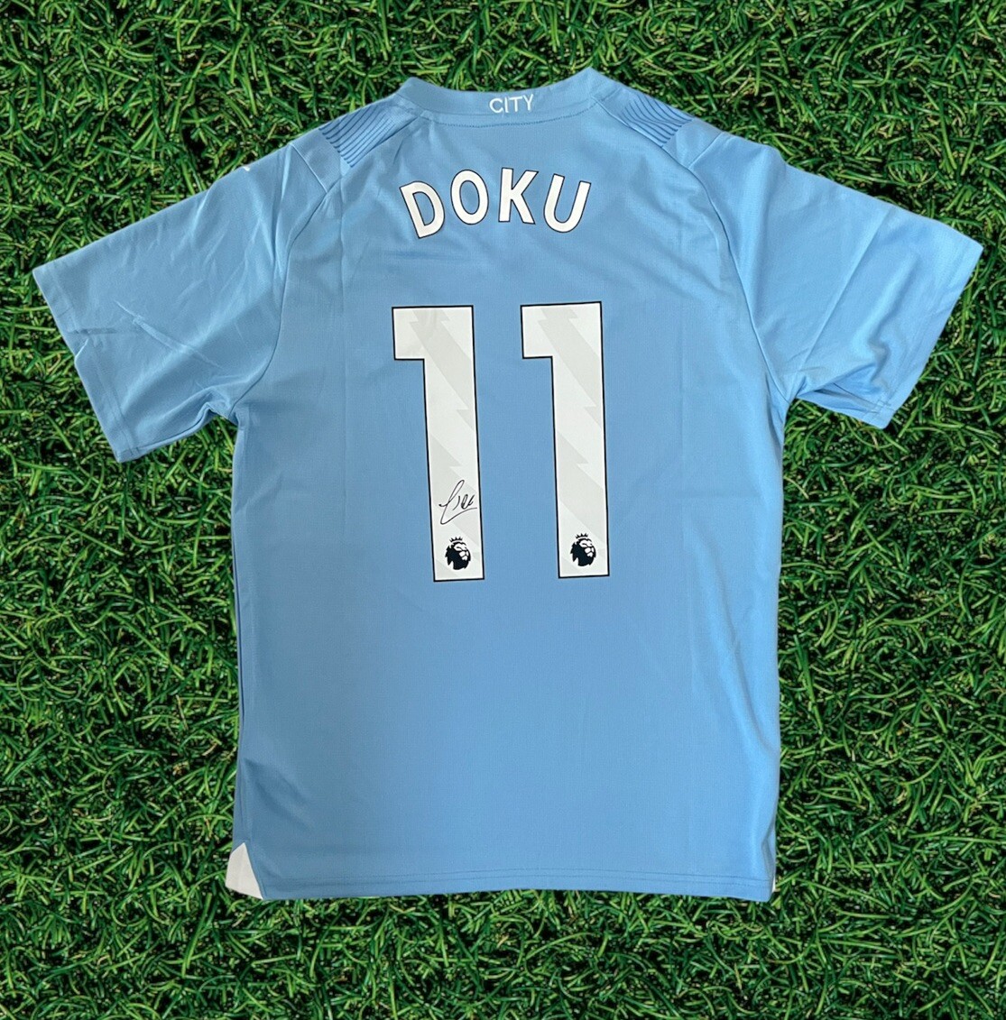JEREMY DOKU GENUINE SIGNED MANCHESTER CITY HOME SHIRT 23/24 EXACT