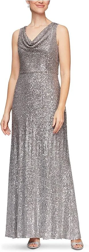 silver fit and flare dresses for christmas North Star | Silver Sequin Long-Sleeve Midi Dress With Feather Cuffs main image 0