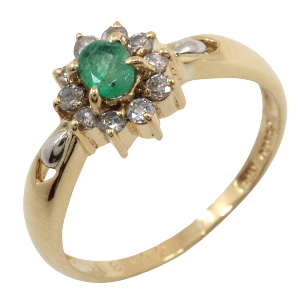 18K Yellow Gold Emerald & Diamond Ring Size 5.8 US 2.2g Women's Jewelry-image