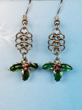 Christmas Holly Earrings With Stainless Steel Chainmail