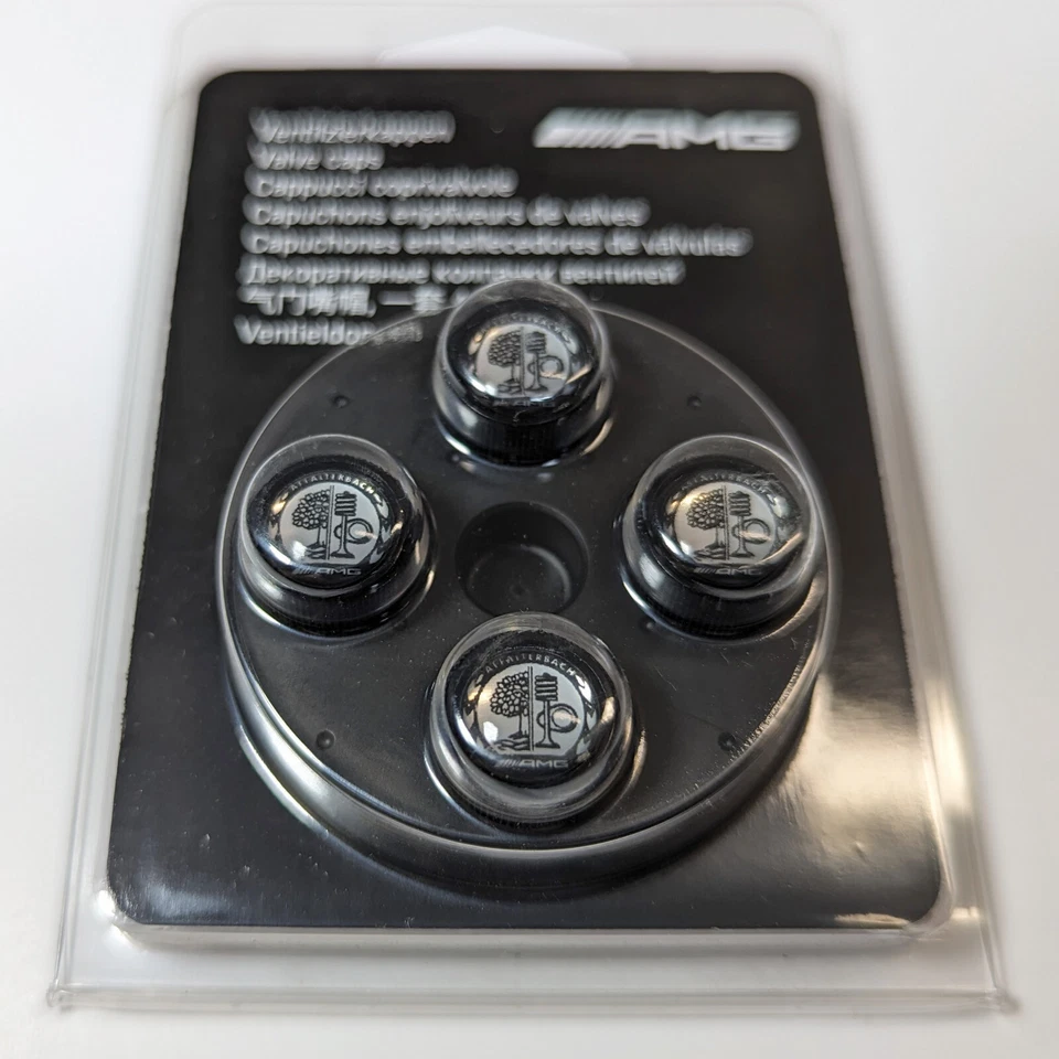 4x Genuine Mercedes Benz AMG Affalterbach Logo Black Tire Valve Stem Caps Wheel - Image 2 of 4
