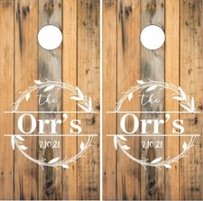 Family Name Wreath Wood LAMINATED Cornhole Wrap Bag Toss Skin Decal