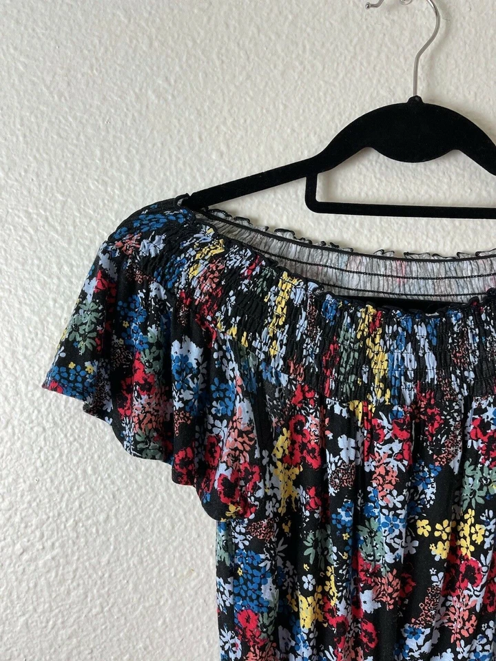 Ella Moss Girls Elastic Collar Printed Cold Shoulder Sleeves Floral Romper 7/8 - Image 2 of 4