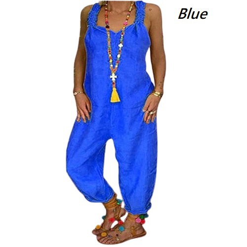 Women Boho Floral Jumpsuit Sleeveless Wide Leg Baggy Harem Pants Playsuit Romper - Picture 23 of 27