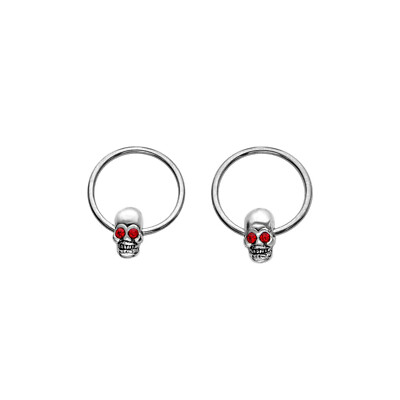 Captive Bead ring Ring BCR 16 gauge 3/8'' 10 mm Surgical steel with red eye skull