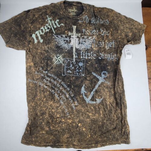 Vintage Nostic T-shirt Mens 3XL 27x34 Brown Acid Washed Y2K Hip-Hop Double Sided
