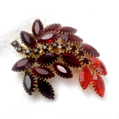 Vintage High Better Costume Jewelry Gold Tone Brooch Red Grapes Leaves