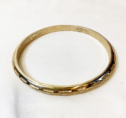 Vintage Crown Trifari Brushed Gold Tone Solid Bangle Bracelet