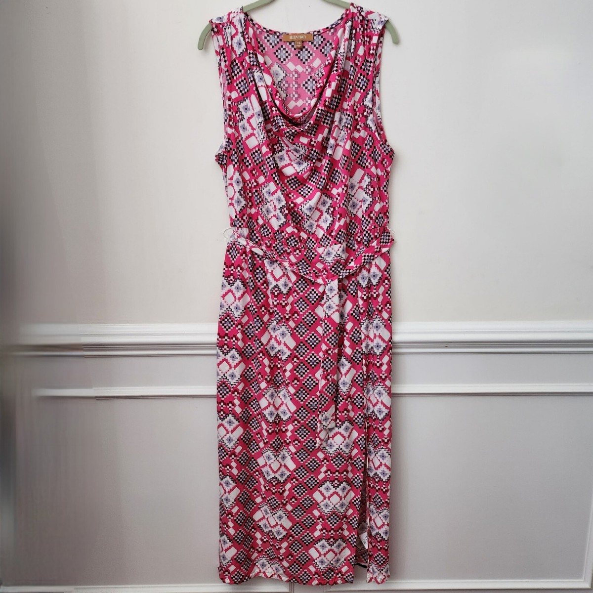 Ellen Tracy Cocktail Summer Vacation Pink Maxi Long Belted Geometric Dress XL Ellen Tracy Cocktail Summer Vacation Pink Maxi Long Belted Geometric Dress XL