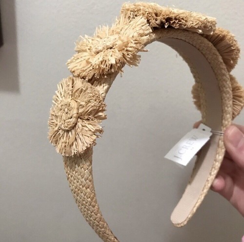 NWT J. Crew Factory Raffia Flower Headband, Natural Boho Hippie Prairie Tan OS - Picture 8 of 11