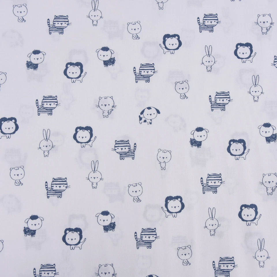 Baumwollstoff Popeline SWEET ANIMALS Löwe Tiger Hase weiß blau 1,50m Breite - Bild 2 von 4