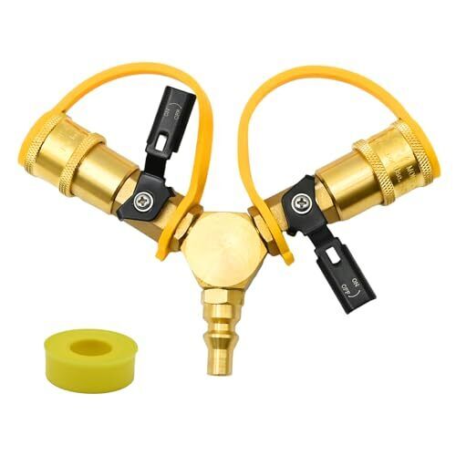 1/4" RV Propane Quick Connect Y Splitter Adapter with Shutoff Valve Quick Con... - Picture 3 of 7