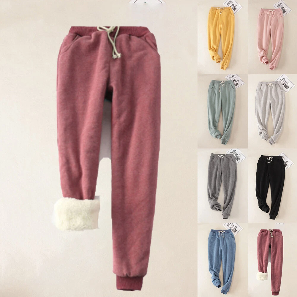 Womens Fleece Fur Lined Joggers Pants Ladies Winter Warm Trousers Lounge  Wear